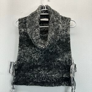 Bryn Walker Wool Cowl Neck Side Tie Sweater Vest Black Gray Small